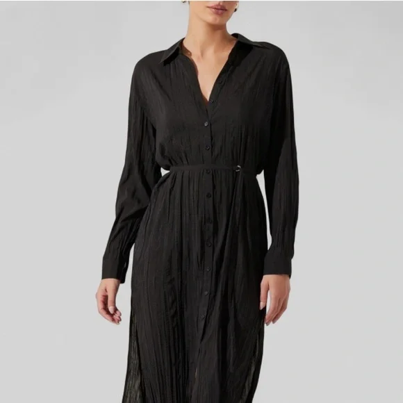 ASTR the Label Belted Long Sleeve Midi Shirtdress-Black size Small-NWT - Picture 3 of 12